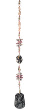 Load image into Gallery viewer, Carved Taurus suncatcher is decorated with crystals and Rose Quartz gemstones
