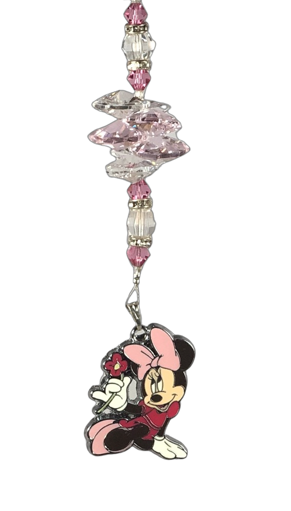 Minnie Mouse crystal suncatcher, decorated with rose quartz gemstone