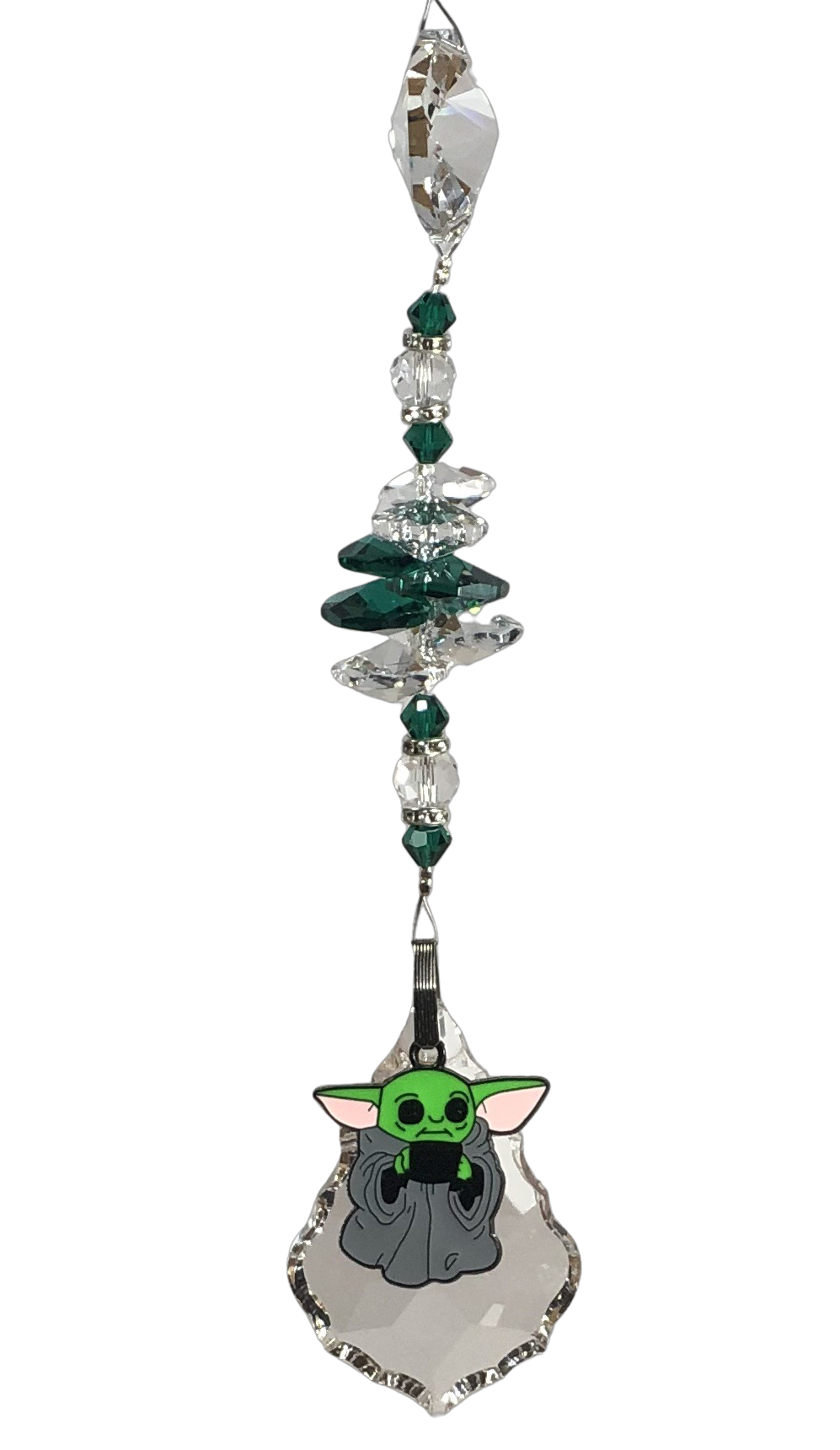 Grogu - Baby Yoda crystal suncatcher with malachite gemstones