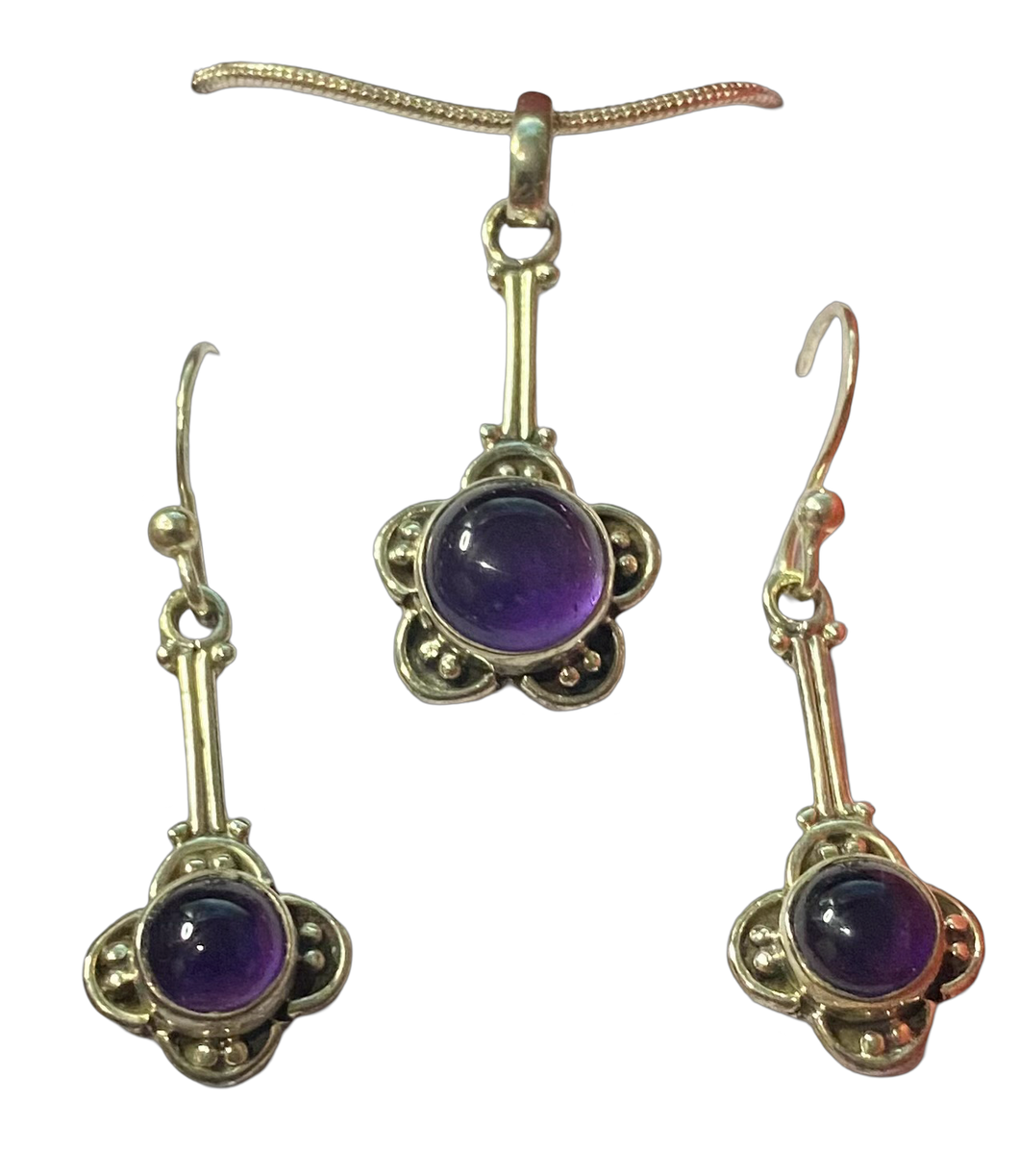 Amethyst sterling silver pendant and earrings set  (SET 52)