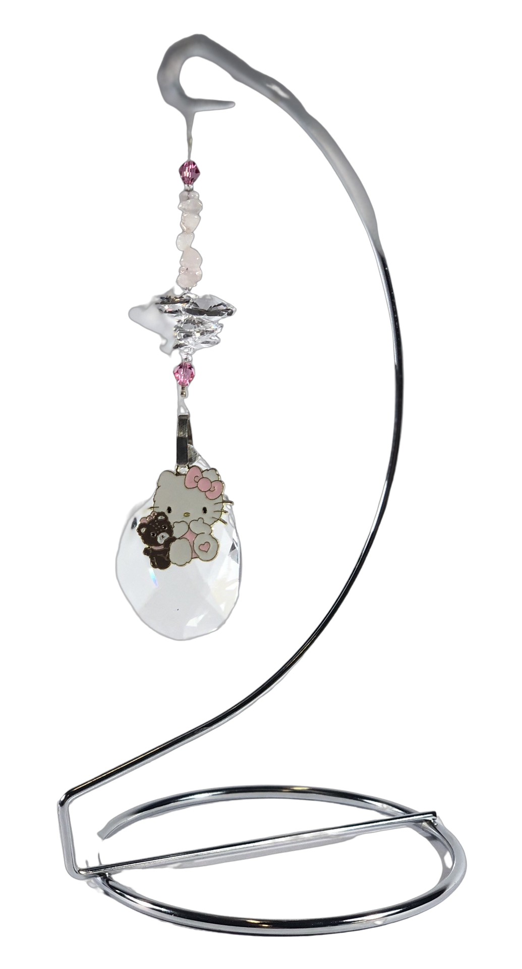 Hello Kitty - crystal suncatcher is decorated with rose quartz gemstones and come on this amazing stand.