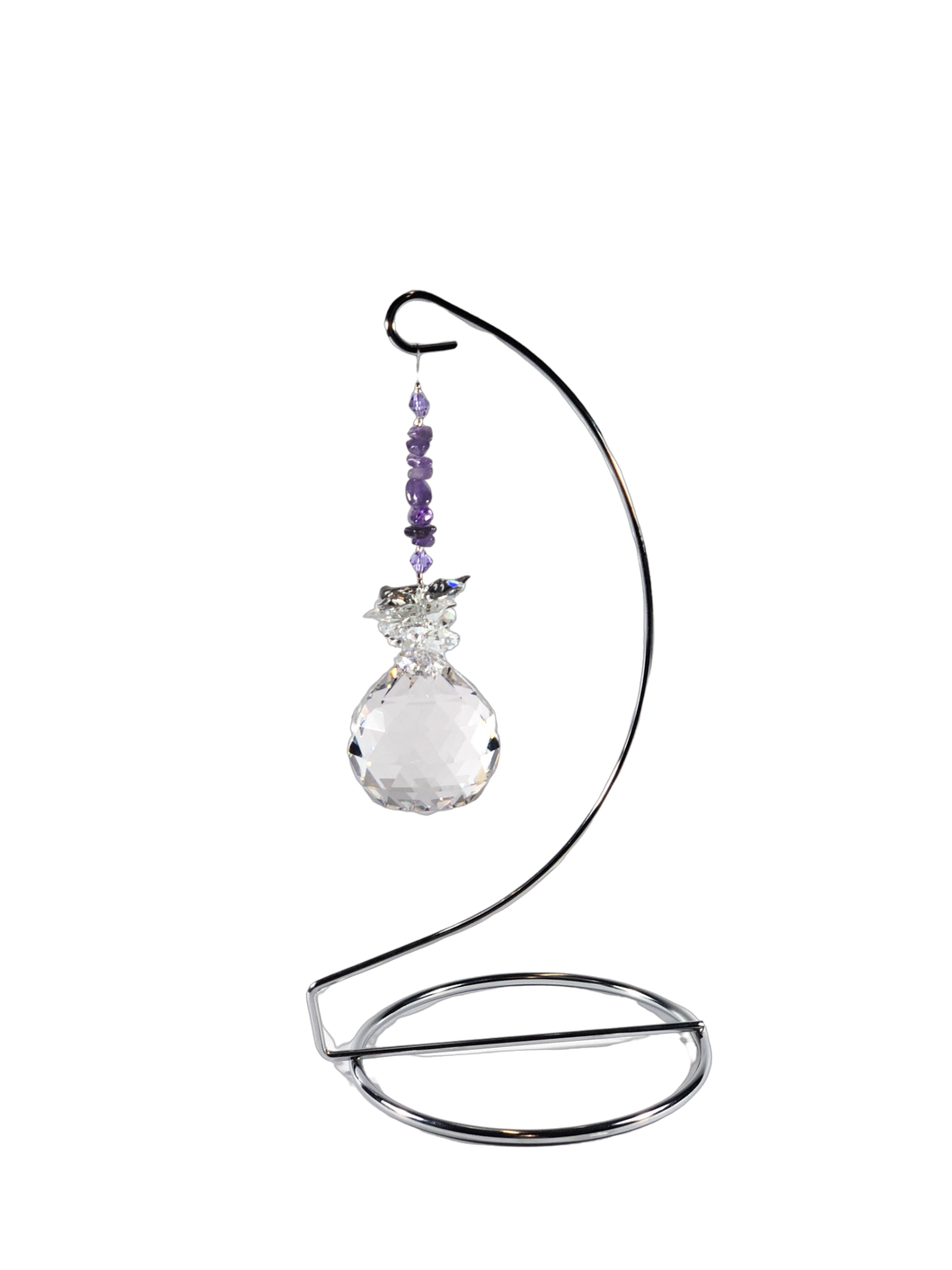 Butterfly - crystal suncatcher is decorated with amethyst gemstones and come on this amazing large stand.