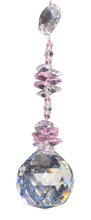 Load image into Gallery viewer, This large 50mm crystal ball suncatcher is decorated with crystal and rose quartz.
