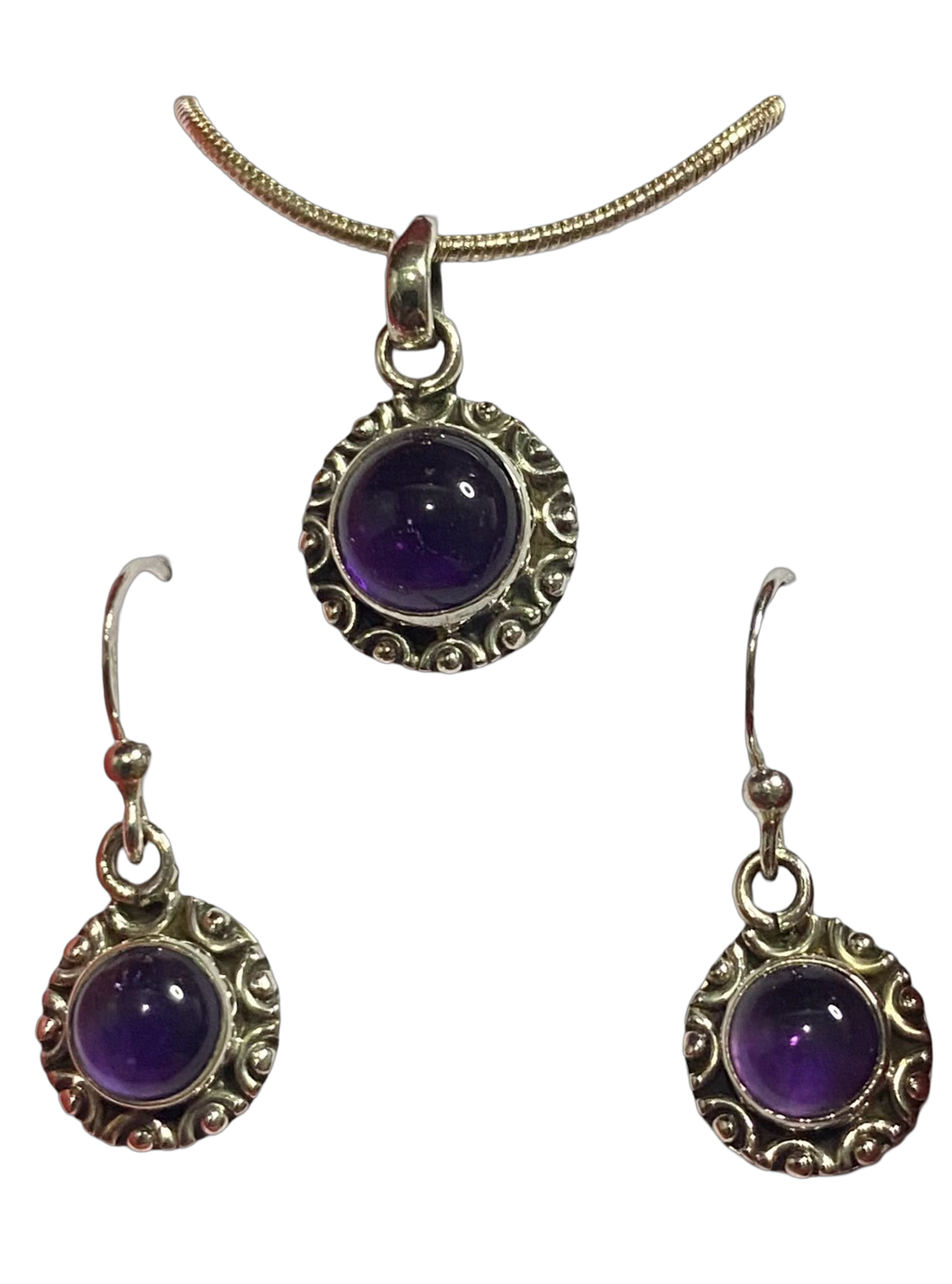Amethyst sterling silver pendant and earrings set (SET 51)