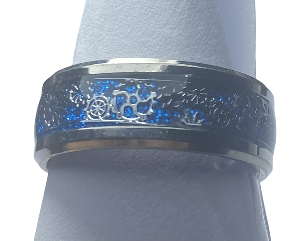 Stainless Steel -Silver with blue pattern size 6, 7, 8, 9, 10, 11, 12, 13 RW203