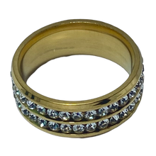 Load image into Gallery viewer, Stainless Steel - Gold sparkle ring.  Sizes 5, 6, 7, 8, 9, 10, 11, 12, 13  RW233
