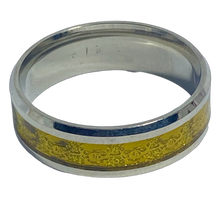 Load image into Gallery viewer, Stainless Steel - Silver with gold skull pattern ring.  Size 14. RW250b

