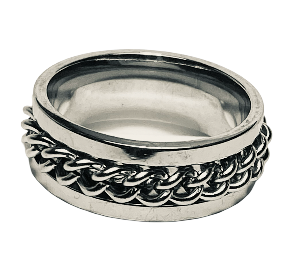 Fidget ring - silver ring with silver chain spinner Sizes 5, 6, 7, 8, 9, 10, 11, 12, 13, 14. FR73