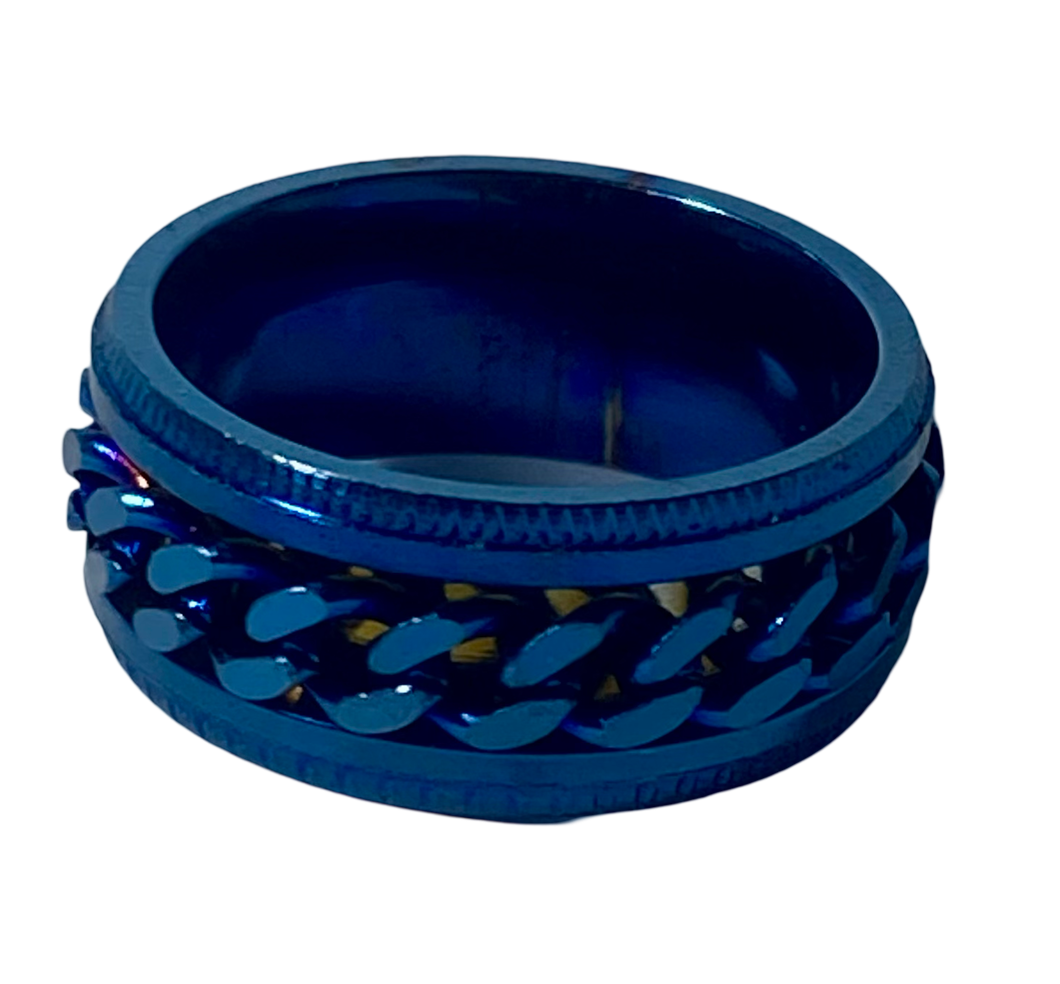 Fidget ring - blue ring with blue chain spinner. Sizes 5, 6, 7, 8, 9, 10, 11, 12, 13.  FR92
