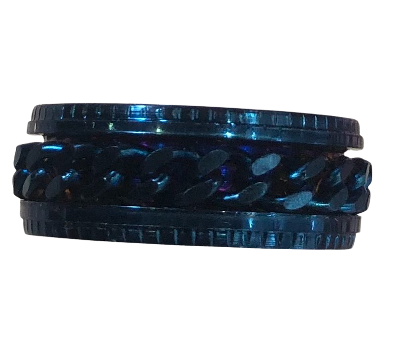 Fidget ring - blue ring with blue chain spinner FR92