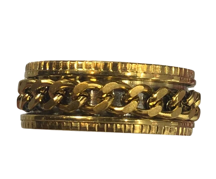 Fidget ring - gold ring with gold chain spinner FR93
