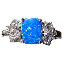 Load image into Gallery viewer, Sterling Silver -Blue Opal -  man  made ring. Sizes 5, 6, 7, 8, 9, 10. SS268
