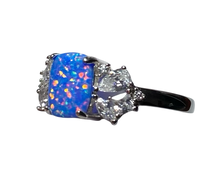 Load image into Gallery viewer, Sterling Silver -Blue Opal -  man  made ring. Sizes 5, 6, 7, 8, 9, 10. SS268
