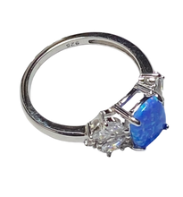 Load image into Gallery viewer, Sterling Silver -Blue Opal -  man  made ring. Sizes 5, 6, 7, 8, 9, 10. SS268
