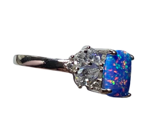 Load image into Gallery viewer, Sterling Silver -Blue Opal -  man  made ring. Sizes 5, 6, 7, 8, 9, 10. SS268
