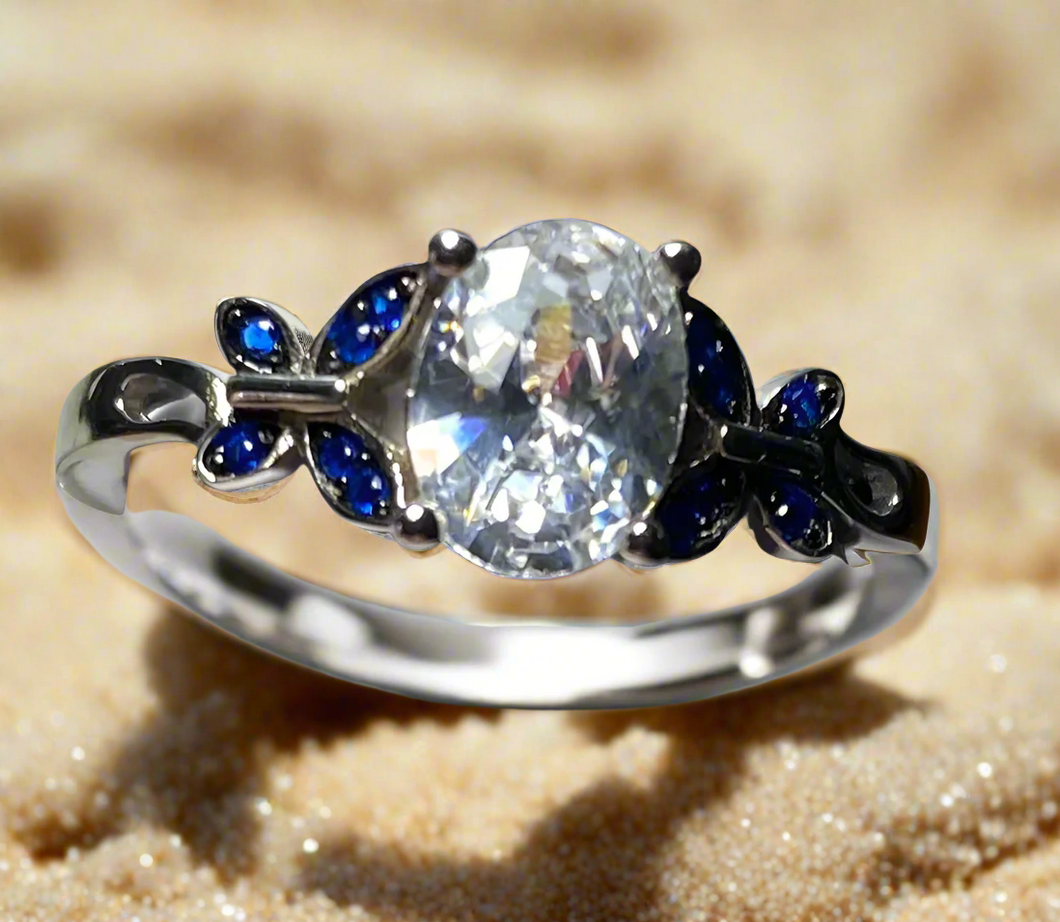 Sterling Silver -Blue  butterfly Cubic zirconia ring. Sizes 4, 6, 7, 9. SS269
