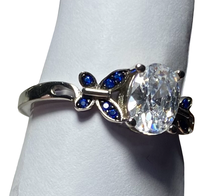 Load image into Gallery viewer, Sterling Silver -Blue  butterfly Cubic zirconia ring. Sizes 4, 6, 7, 9. SS269
