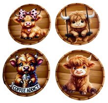 Load image into Gallery viewer, Highland Cow Wooden Coasters (4-Pack)  CS71
