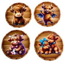 Load image into Gallery viewer, Highland Cow Wooden Coasters (4-Pack)  CS72
