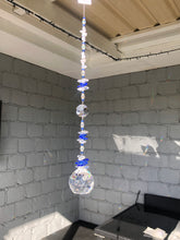 Load image into Gallery viewer, This large 50mm crystal ball suncatcher is decorated with crystal and blue lace agate
