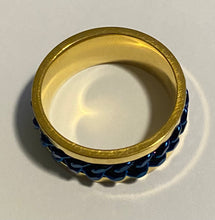 Load image into Gallery viewer, Fidget ring - gold ring with Blue chain spinner. Sizes 5, 6, 7, 8, 9, 10, 11, 12, 13, 14.  FR161
