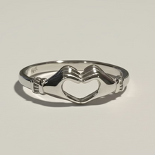 Load image into Gallery viewer, Sterling silver Heart Hands ring.  Sizes 4, 5, 6, 7, 8, 9, 10, 11, 12. SD09
