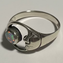 Load image into Gallery viewer, Sterling silver Moon ring, with manmade opal.  Sizes 4, 5, 6, 8, 9, 10. SD16
