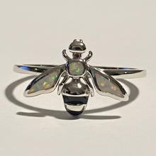 Load image into Gallery viewer, Sterling silver Bee with manmade opal ring.  Sizes 5, 6, 7, 9. SD24
