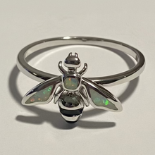 Load image into Gallery viewer, Sterling silver Bee with manmade opal ring.  Sizes 5, 6, 7, 9. SD24
