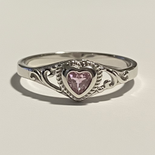 Load image into Gallery viewer, Sterling silver CZ Pink Heart ring.  Sizes 4, 5, 9, 10, 11, 12. SD22
