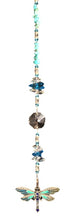 Load image into Gallery viewer, Dragonfly Blue suncatcher which is decorated with crystals and Turquoise gemstones
