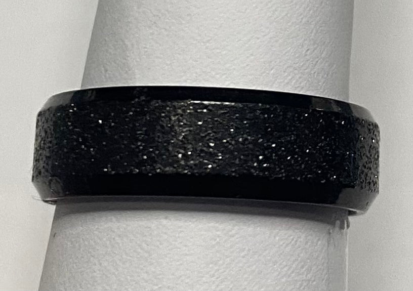 Stainless Steel Black Glitter ring. sizes 5, 6, 7, 10, 11, 12      RW20