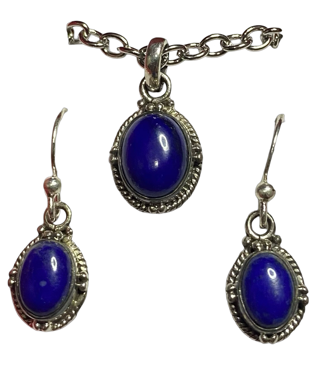 Lapis Lazuli sterling silver pendant and earrings set  (SET 08)