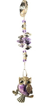 Load image into Gallery viewer, Owl suncatcher is decorated with crystals and Amethyst gemstones

