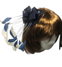 Load image into Gallery viewer, Stunning Navy &amp; Ivory Fascinator     (FS137)
