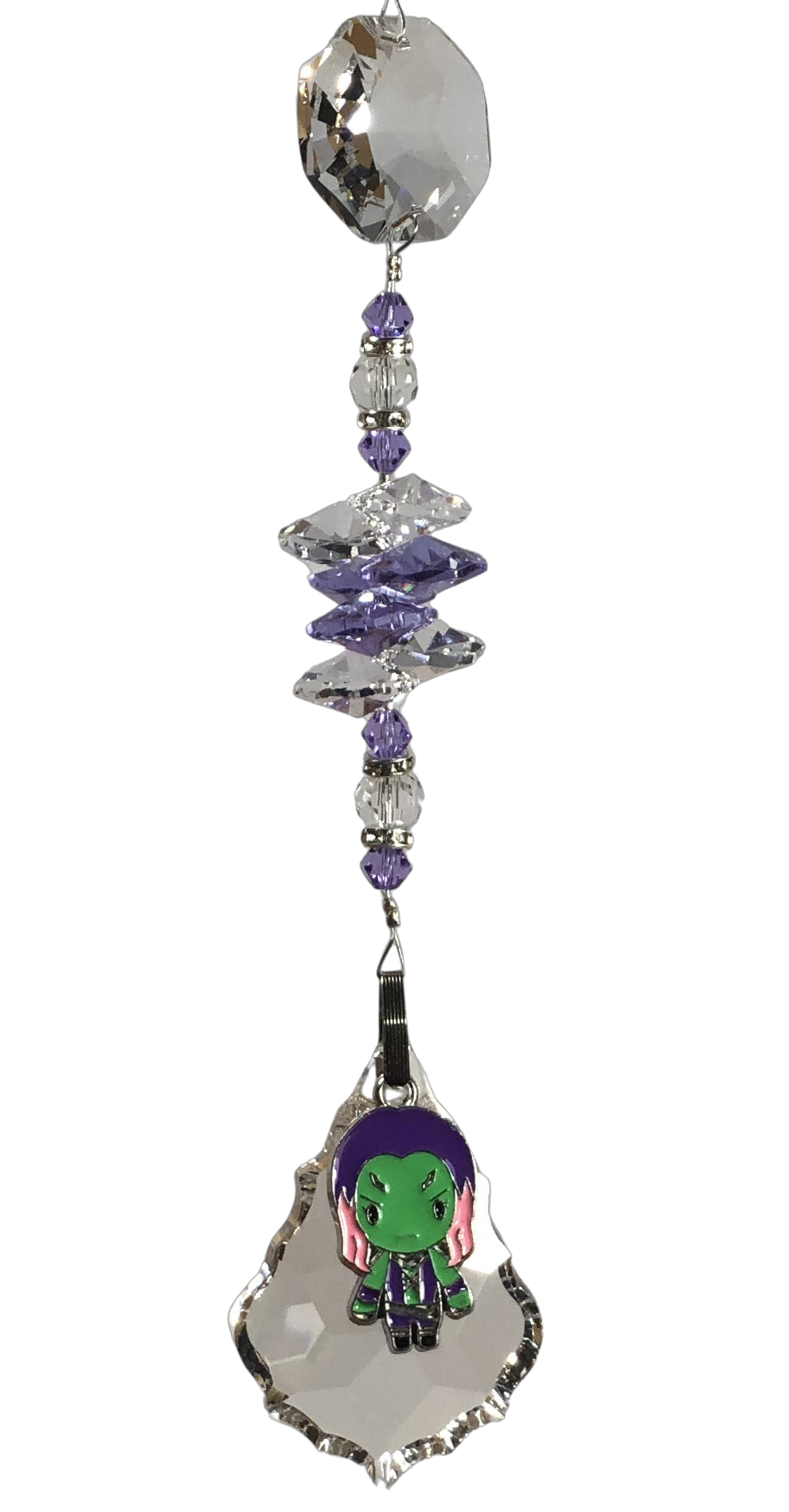 Guardians of the Galaxy - Gamora crystal suncatcher, decorated with 50mm Starburst crystal and amethyst gemstone.