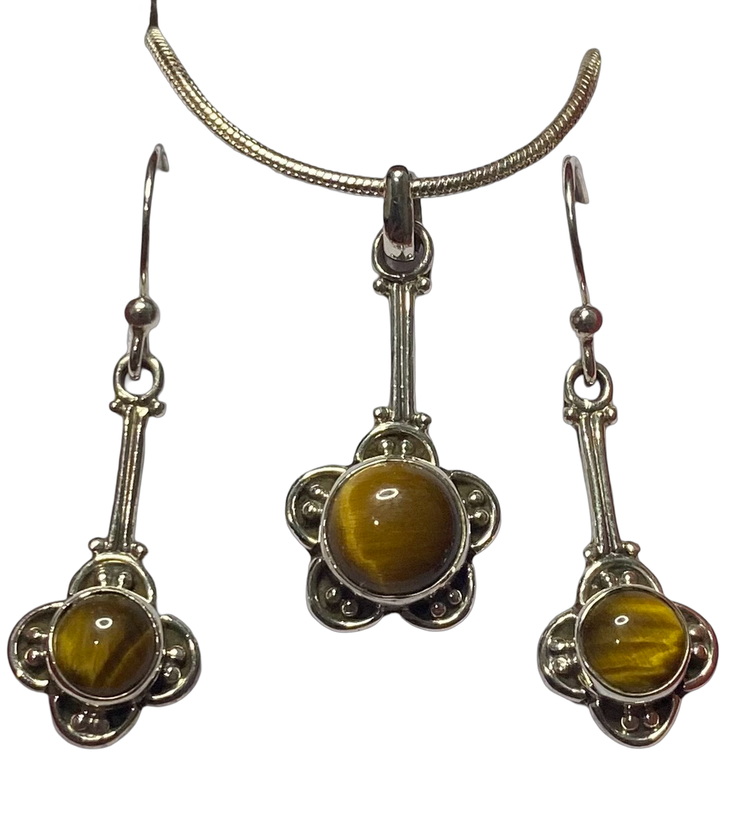 Tigers Eye sterling silver pendant and earrings set  (SET 68)
