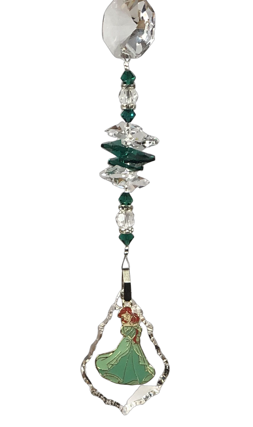 The Little Mermaid - Ariel crystal suncatcher, decorated with 50mm Starburst crystal and malachite gemstone.