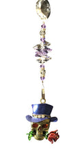 Load image into Gallery viewer, Skull suncatcher which is decorated with crystals and Amethyst
