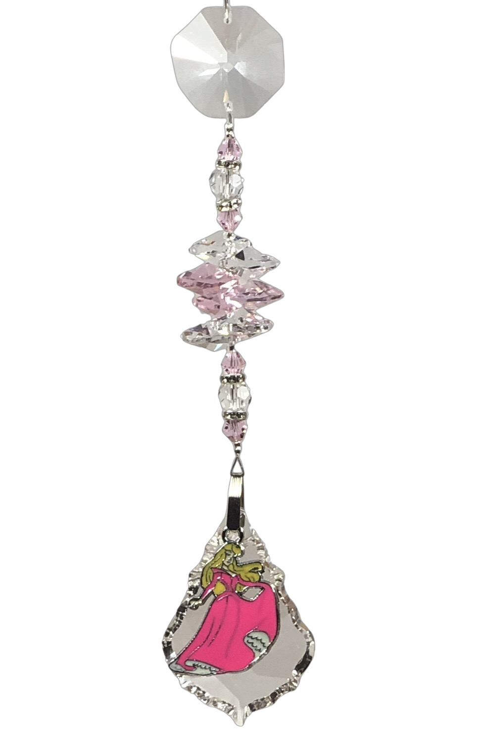 Sleeping Beauty - Aurora crystal suncatcher, decorated with 50mm Starburst crystal and rose quartz gemstone.