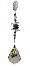 Load image into Gallery viewer, Mario- Luigi crystal suncatcher, decorated with 50mm Starburst crystal and malachite gemstone.
