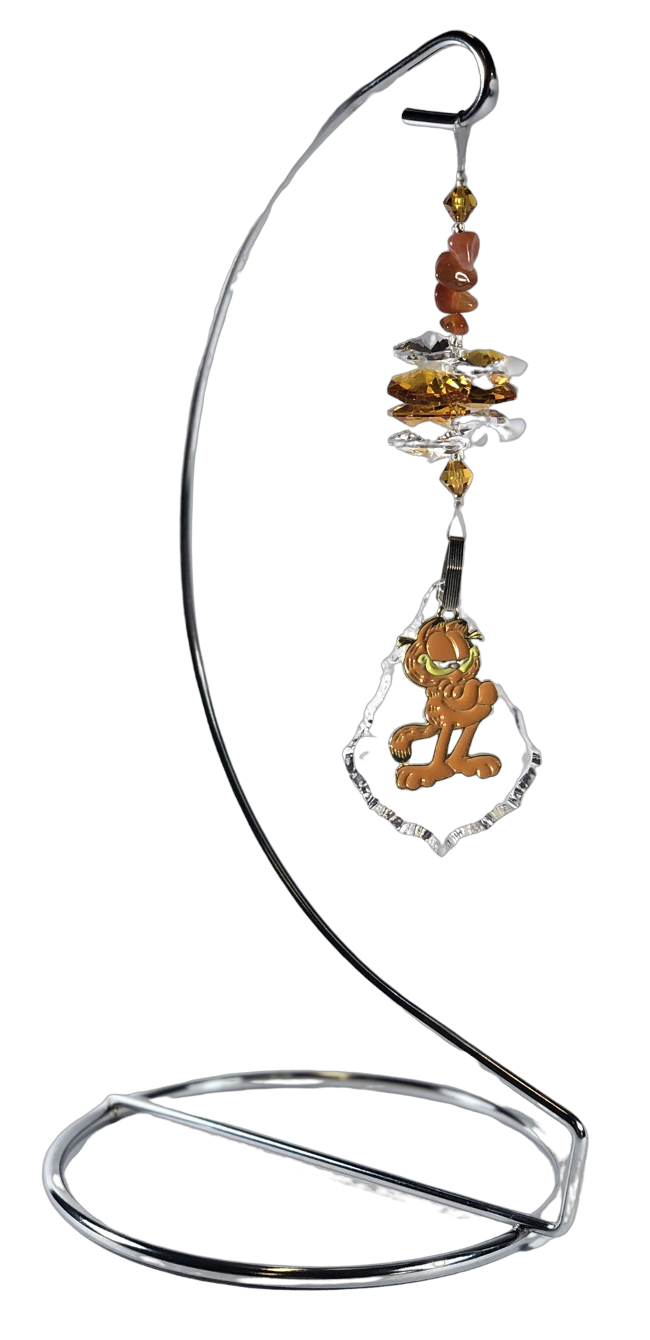 Garfield - crystal suncatcher is decorated with carnelian gemstones and come on this amazing stand.