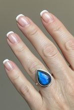 Load image into Gallery viewer, Labradorite Sterling silver ring sizes 6, 13, 14 (BR019)
