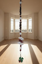 Load image into Gallery viewer, Lady bug with 4 Leaf Clover Crystal Suncatcher decorated with garnet gemstones CH56
