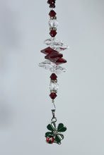 Load image into Gallery viewer, Lady bug with 4 Leaf Clover Crystal Suncatcher decorated with garnet gemstones CH56
