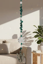 Load image into Gallery viewer, Lizard Crystal Suncatcher decorated with Malachite gemstones CH154
