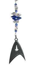 Load image into Gallery viewer, Star Trek - crystal suncatcher, decorated with 50mm starburst crystal lapis lazuli gemstone
