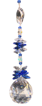 Load image into Gallery viewer, This large 50mm crystal ball suncatcher is decorated with crystal and blue lace agate
