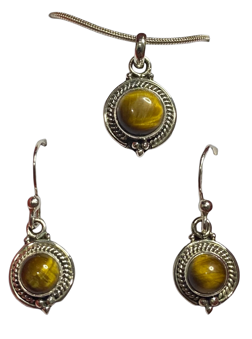 Tigers Eye sterling silver pendant and earrings set  (SET 70)