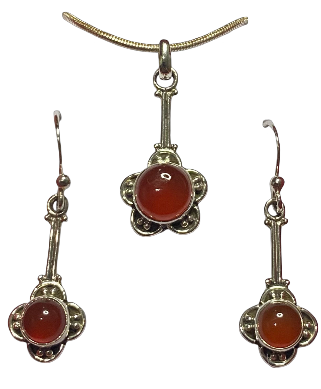 Carnelian sterling silver pendant and earrings set  (SET 64)